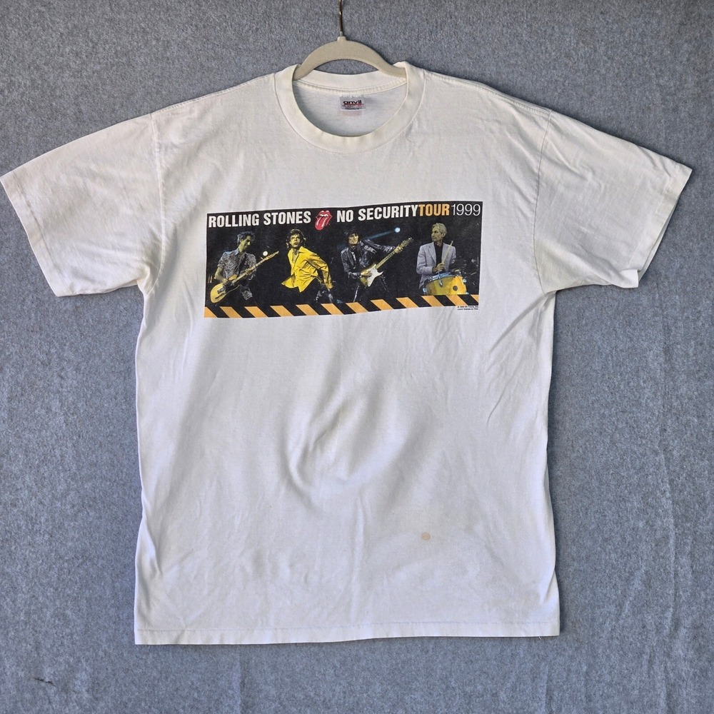 Vintage Anvil Band T-Shirt Unisex XL White 1999‎ Rolling Stones No Security Tour